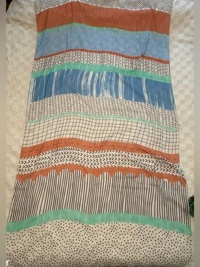Jo & Mr. Joe Striped Multicolor Lightweight Scarf Blue, Coral, Mint • 76” x 42”